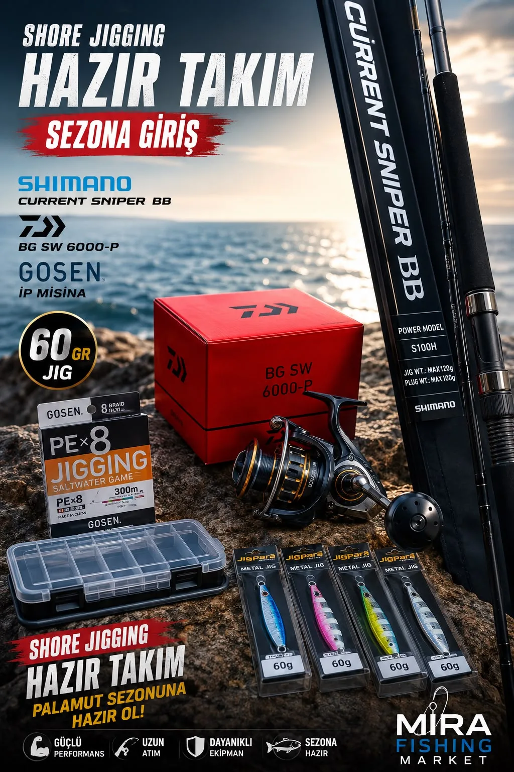 Shore Jigging Hazır Takım — Current Sniper BB + Daiwa BG SW 6000-P