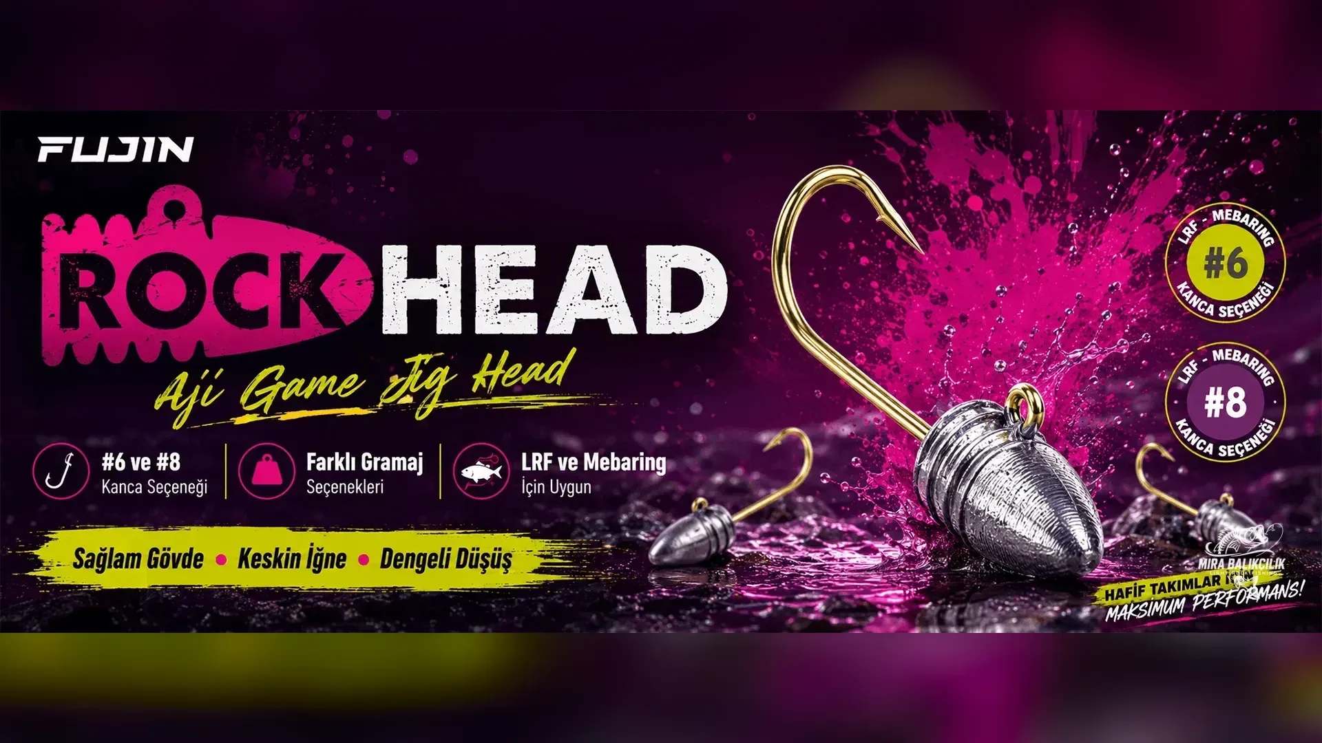Fujin Rock-Head Aji Game Jig Head — #6 ve #8 kanca seçeneği